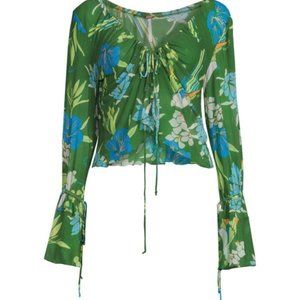NWT-Free People Of Paradise Floral Bell Sleeve Chiffon Blouse